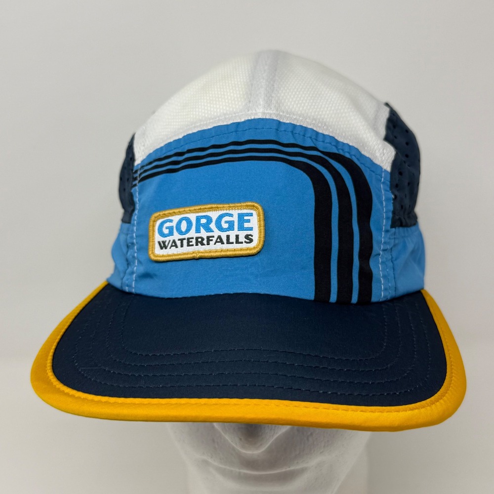 Territory Run Co Gorge Waterfalls Running Hat Blue White 5 Panel Mesh Trail Cap